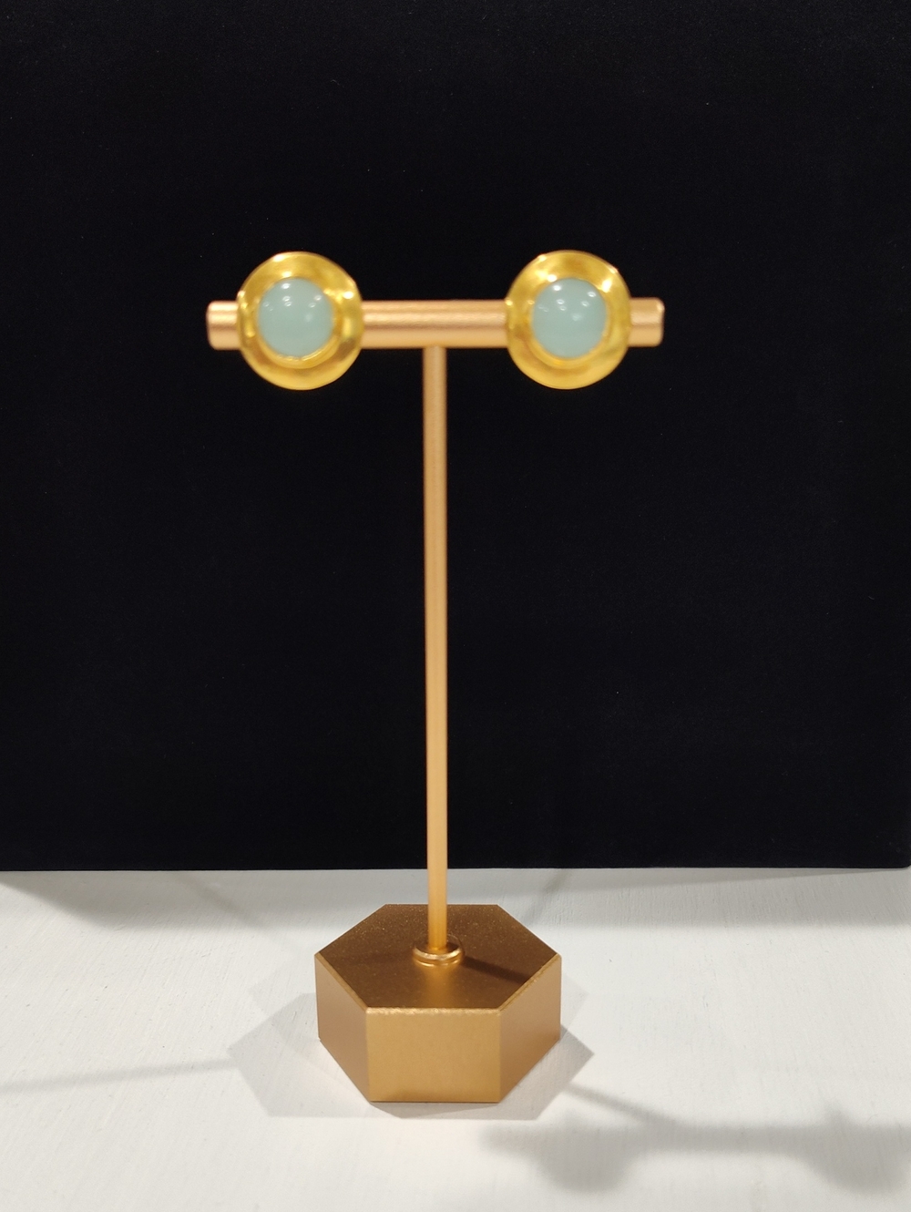 Julie Vos Gold & Aqua Chalcedony Stone Stud Earrings